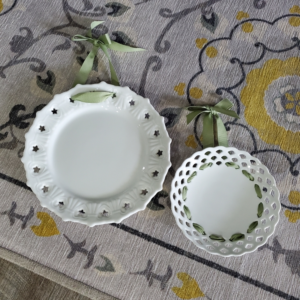 2 China Wall Plates w Ribbon
